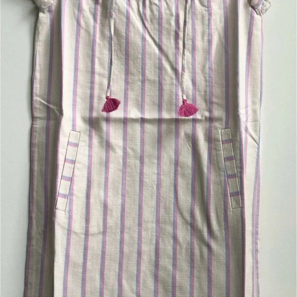New SOUTHERN TIDE MCKENNA Striped shift Dress natural tassel lace up pockets - Picture 5 of 14